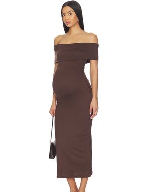 Off-Shoulder Maxi Maternity Dress in Brown